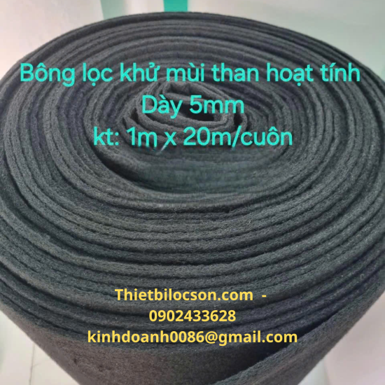 Cuộn Bông Lọc Khử Mùi Than Hoạt Tính 5mm – Khổ 0.8m x 20m – Lọc Bụi, Giảm Mùi Cho Hệ Thống Thông Gió & Hút Mùi