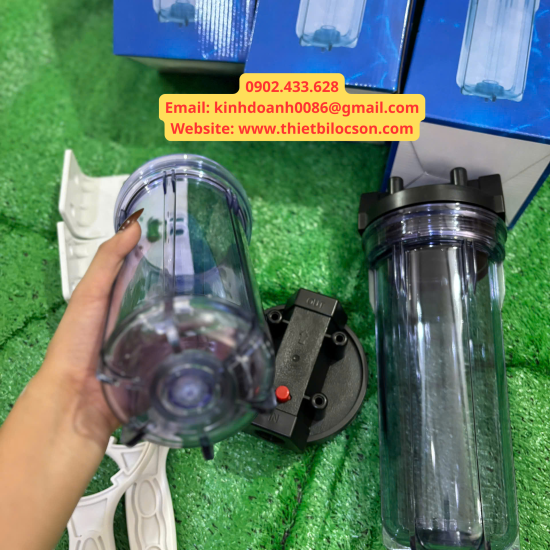 Cốc Lọc Nước 10 Inch Ren 27 Nhựa Trong Suốt Kèm Khóa Vặn & Pat Treo